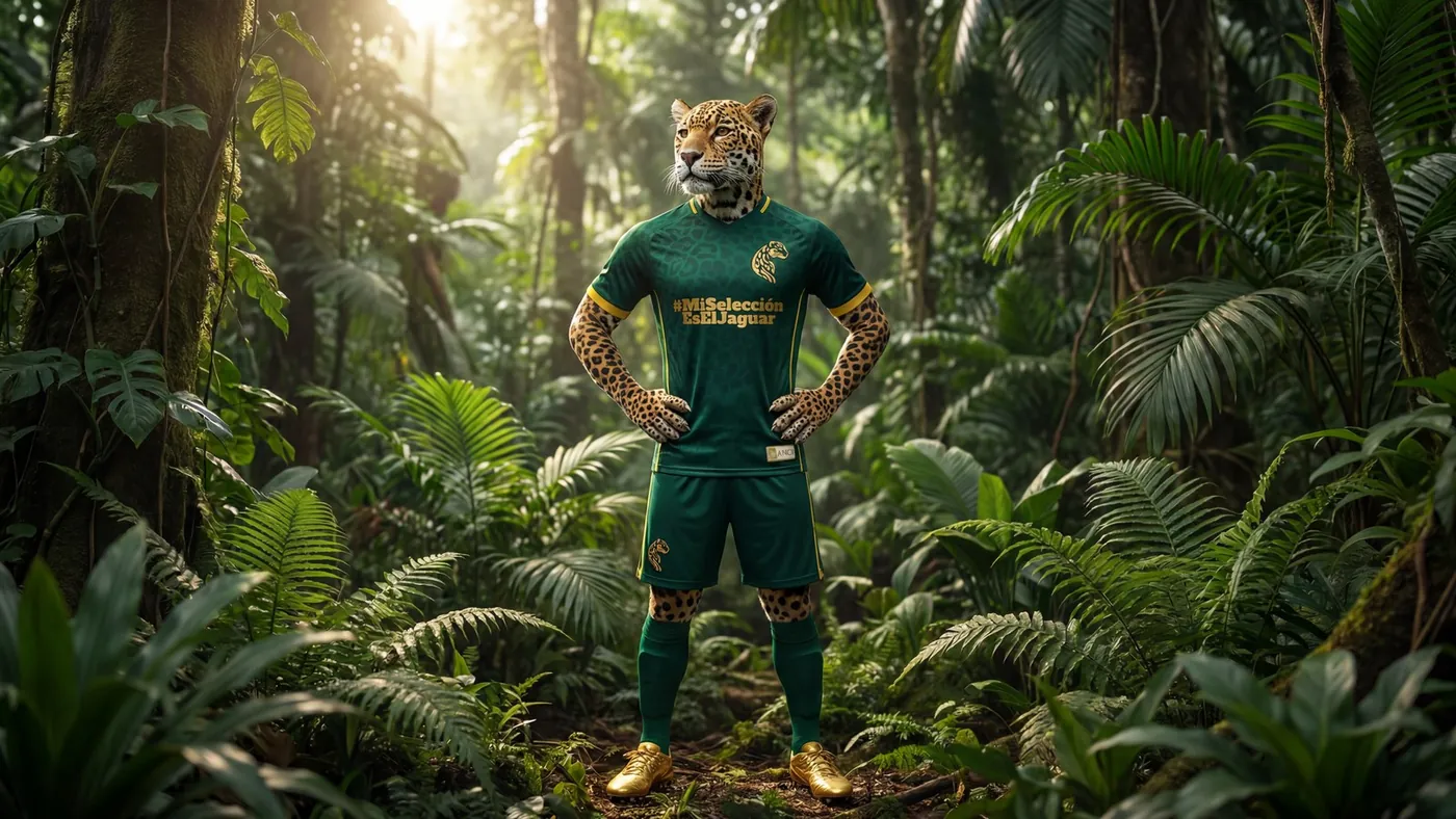 Chaac Pérez con el jersey de la selección del jaguar, campaña #MiSelecciónEsElJaguar