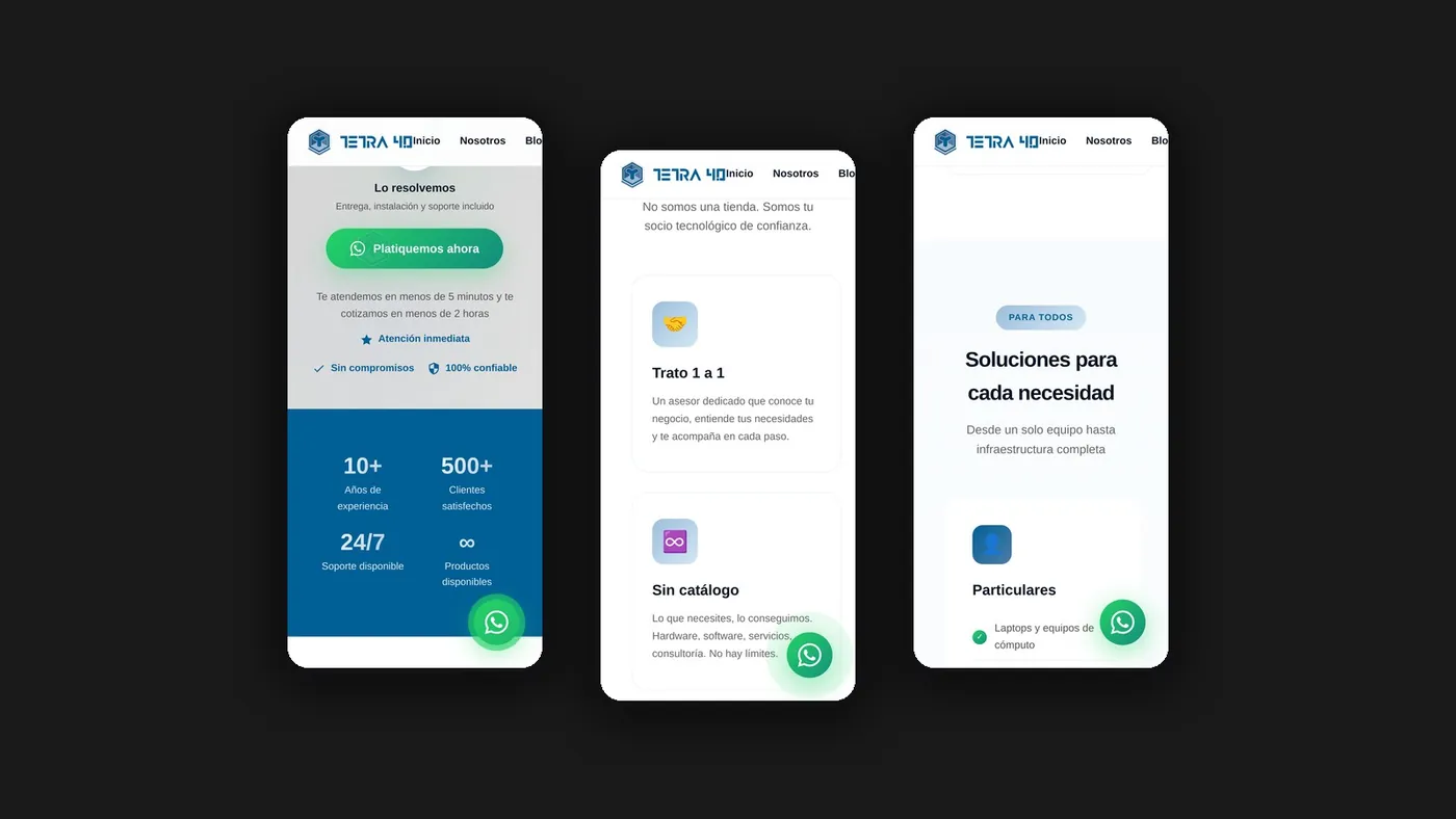 Versión móvil con el botón de WhatsApp siempre a la vista