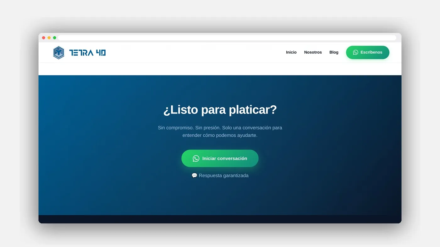 Cierre del sitio: una sola llamada a la acción, iniciar conversación